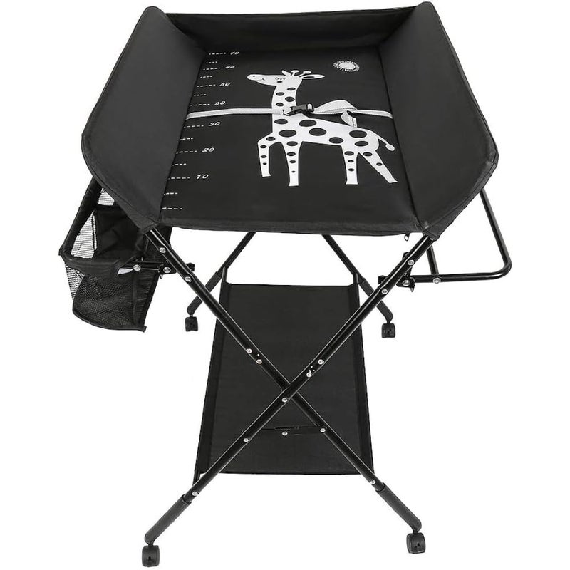 Fantastic-Kids-Toys Baby Changing Table with Wheels Adjustable Height Foldable Changing Table with Nursery Organizer and Storage Shelf for Newborns and Infants, 80 x 66 x 98 cm (Black) - Image 2