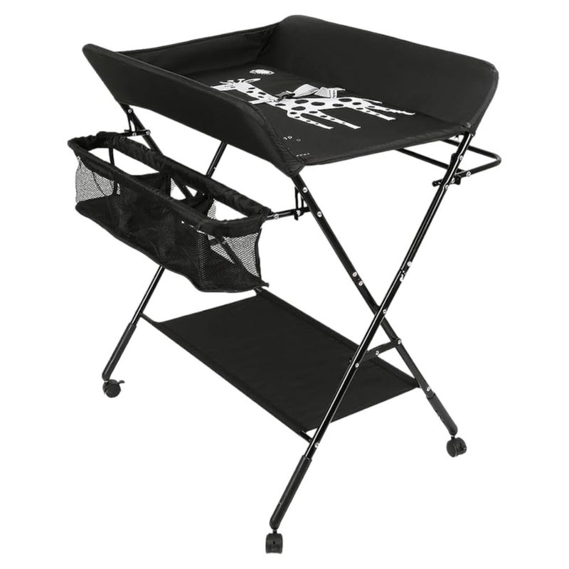 Fantastic-Kids-Toys Baby Changing Table with Wheels Adjustable Height Foldable Changing Table with Nursery Organizer and Storage Shelf for Newborns and Infants, 80 x 66 x 98 cm (Black) - Image 1