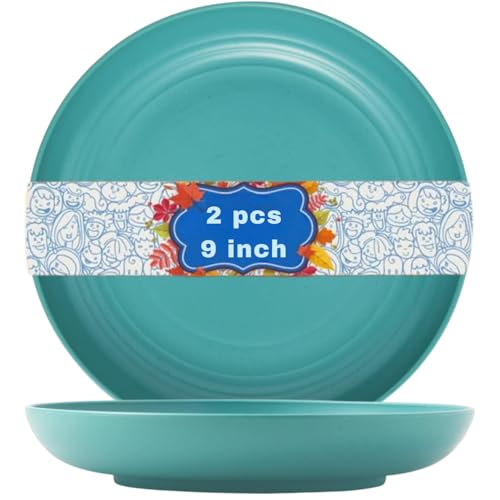 Turbid 9 Inch Wheat Straw Plate, Unbreakable Dinner Plates Set of 2, Dishwasher & Microwave Safe Plates Reusable, Lightweight Plates for Kitchen,Camping,Salad,Appetizer (Dark Green,23in/2pcs) - Image 1