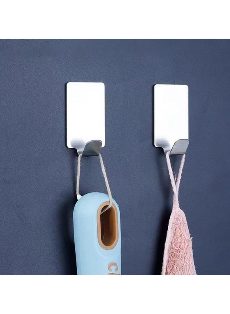 ECVV 8 Pack Self-adhesive Hooks, Heavy Duty Stainless Steel Wall Holder, Waterproof Towel Hanger for Home Kitchen Bathroom-Silver - Image 1