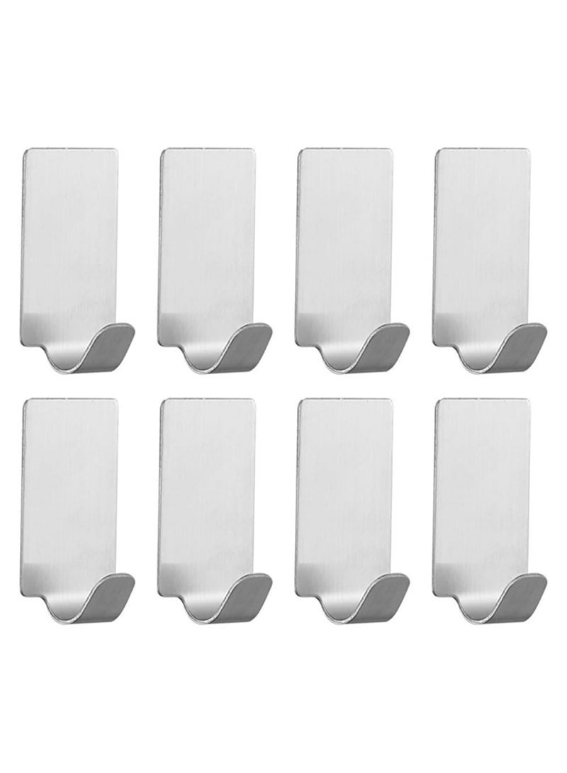 ECVV 8 Pack Self-adhesive Hooks, Heavy Duty Stainless Steel Wall Holder, Waterproof Towel Hanger for Home Kitchen Bathroom-Silver - Image 2