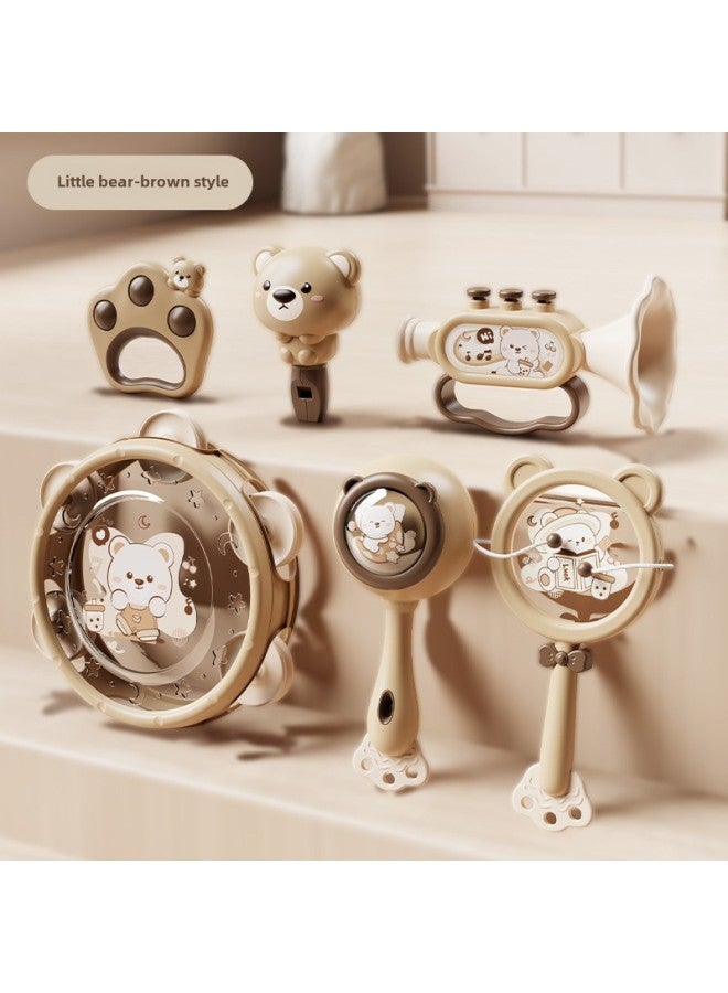 Puzzle Early Education Percussion Instrument Tambourine Enlightenment Infants Can Bite Hand Rattle Children's Tooth Gel Toys Hand Drum-Color:Brown Cute Bear-music Enlightenment Rattle (opp Bag) - Image 1