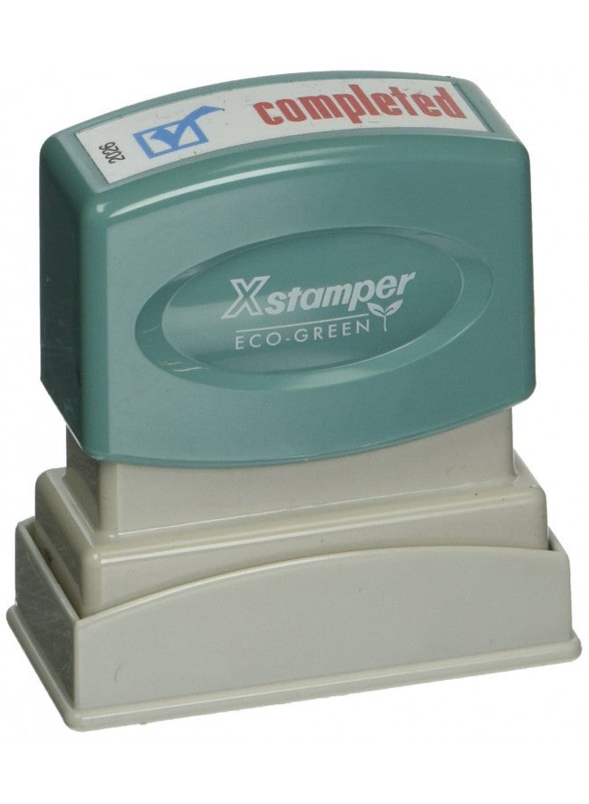 Shachihata Xstamper(R) Pre-Inked, Re-Inkable Two-Color Title Stamp, "Completed,Red/Blue