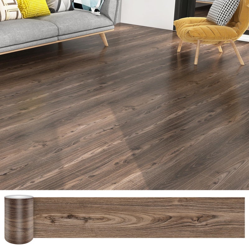 Lareko 18 Sq.Ft,Wood Peel and Stick Floor Tiles,12 Pack Brown Vinyl Flooring (No Adhesive Residue) 36"Ã—6" Waterproof and Non-Slip Laminate Flooring for Renters Bathroom, Living Room(Dark Brown - Image 1