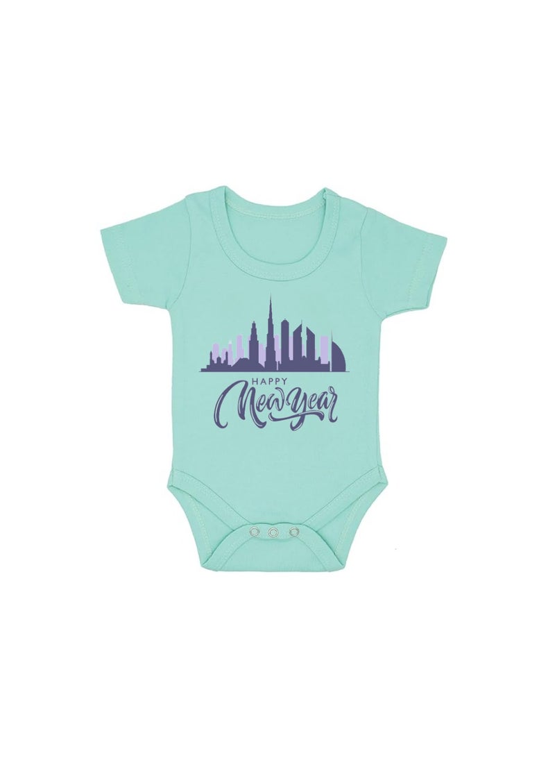 Happy New Year In Dubai With This Soft Cotton Baby Short Sleeve Onesie-Baby Bodysuit For New Year's Dubai-Baby's New Year's Outfit - Image 1