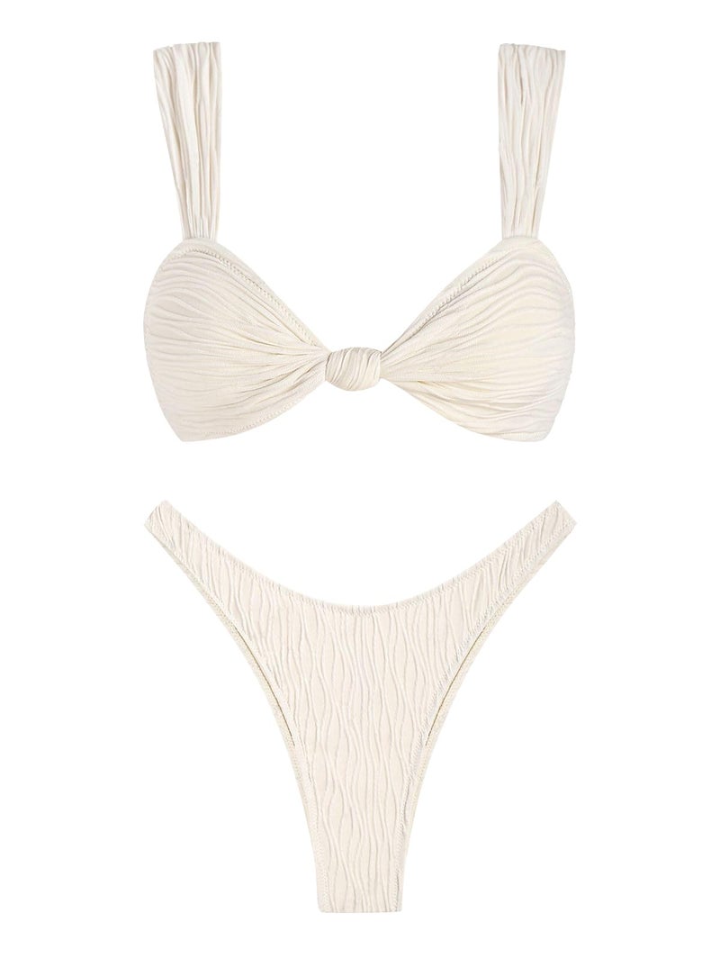 ZAFUL 2025 Cheeky Bikini Sets for Women High Cut Swimsuit Textured Ribbed Bikini Thong Bathing Suit White - Image 1