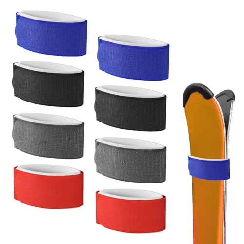 lasuroa 8pcs Ski Straps Fasteners, Adjustable Snow Ski Wrap Carrier Straps Ski Bands Tapes Storage Ties with Protective Pad Ski Boot Straps for Carrying Ski Boards Poles Winter Sports Accessories - Image 1