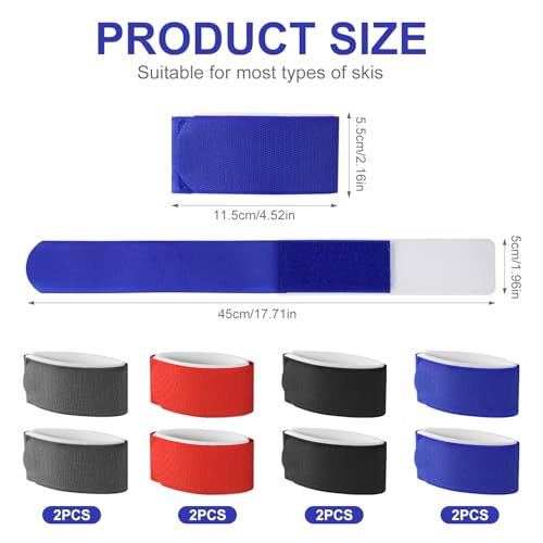 lasuroa 8pcs Ski Straps Fasteners, Adjustable Snow Ski Wrap Carrier Straps Ski Bands Tapes Storage Ties with Protective Pad Ski Boot Straps for Carrying Ski Boards Poles Winter Sports Accessories - Image 2