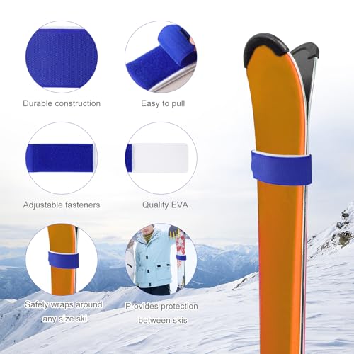 lasuroa 8pcs Ski Straps Fasteners, Adjustable Snow Ski Wrap Carrier Straps Ski Bands Tapes Storage Ties with Protective Pad Ski Boot Straps for Carrying Ski Boards Poles Winter Sports Accessories - Image 3