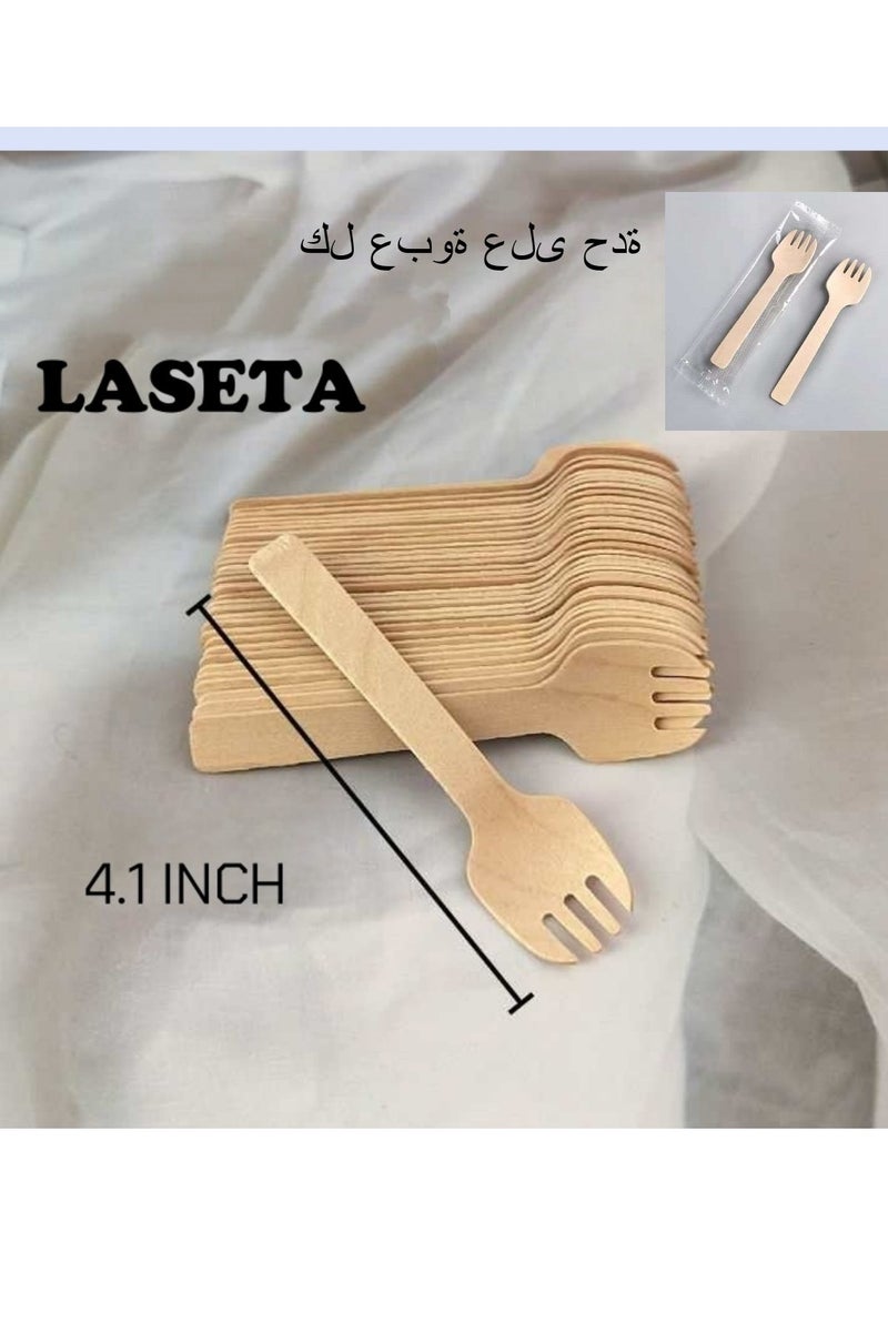 Laseta 100-عبوة ملعقة خشبية قابلة للاستخدام مرة واحدة، 4.1 بوصة، للحفلات والنزهات وخدمات الطعام، عبوة فردية - Image 1