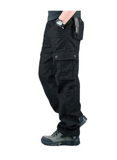 Generic Solid Multi Pockets Detail Cargo Pants Black  - Image 1