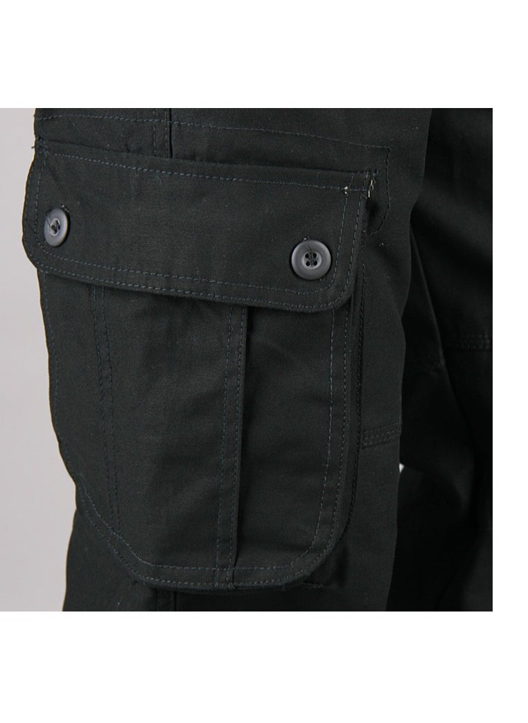 Generic Solid Multi Pockets Detail Cargo Pants Black  - Image 3