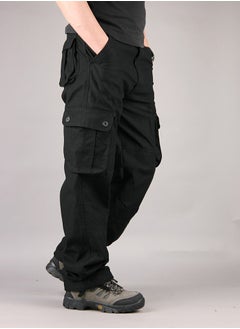 Generic Solid Multi Pockets Detail Cargo Pants Black  - Image 2
