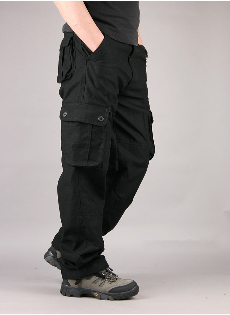 Generic Solid Multi Pockets Detail Cargo Pants Black  - Image 2