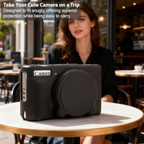 Frevyve Case for Canon PowerShot SX740 HS, SX730 HS Camera, Soft Silicone Protective Case, Slim Fit Sleeve with Removable Lens Cover and Screen Protector Accessories, Anti-Scratch (Black) - Image 2