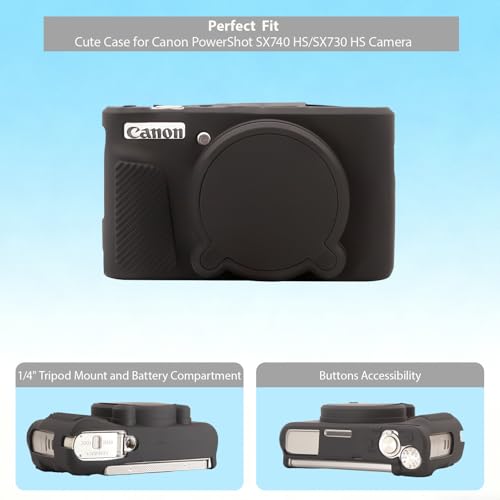 Frevyve Case for Canon PowerShot SX740 HS, SX730 HS Camera, Soft Silicone Protective Case, Slim Fit Sleeve with Removable Lens Cover and Screen Protector Accessories, Anti-Scratch (Black) - Image 5