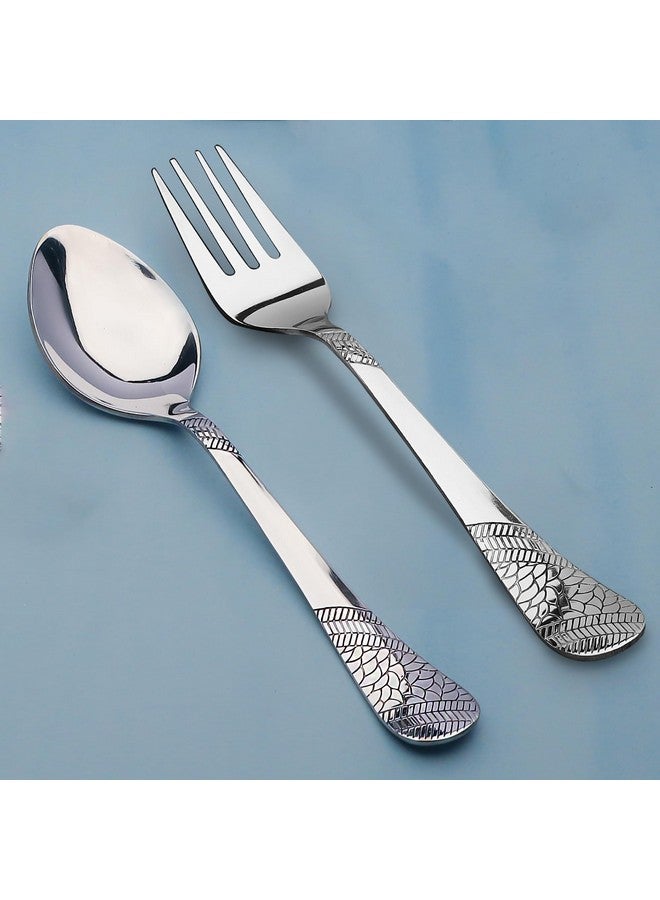 Parage 12 Pieces Stainless Steel Cutlery Set, 18.5 cm, Premium Cutlery for Home & Kitchen, Luxury Dining Tableware Gift for House Warming, Silver Imperial Design (6 Table Spoons & 6 Table Forks) - Image 1