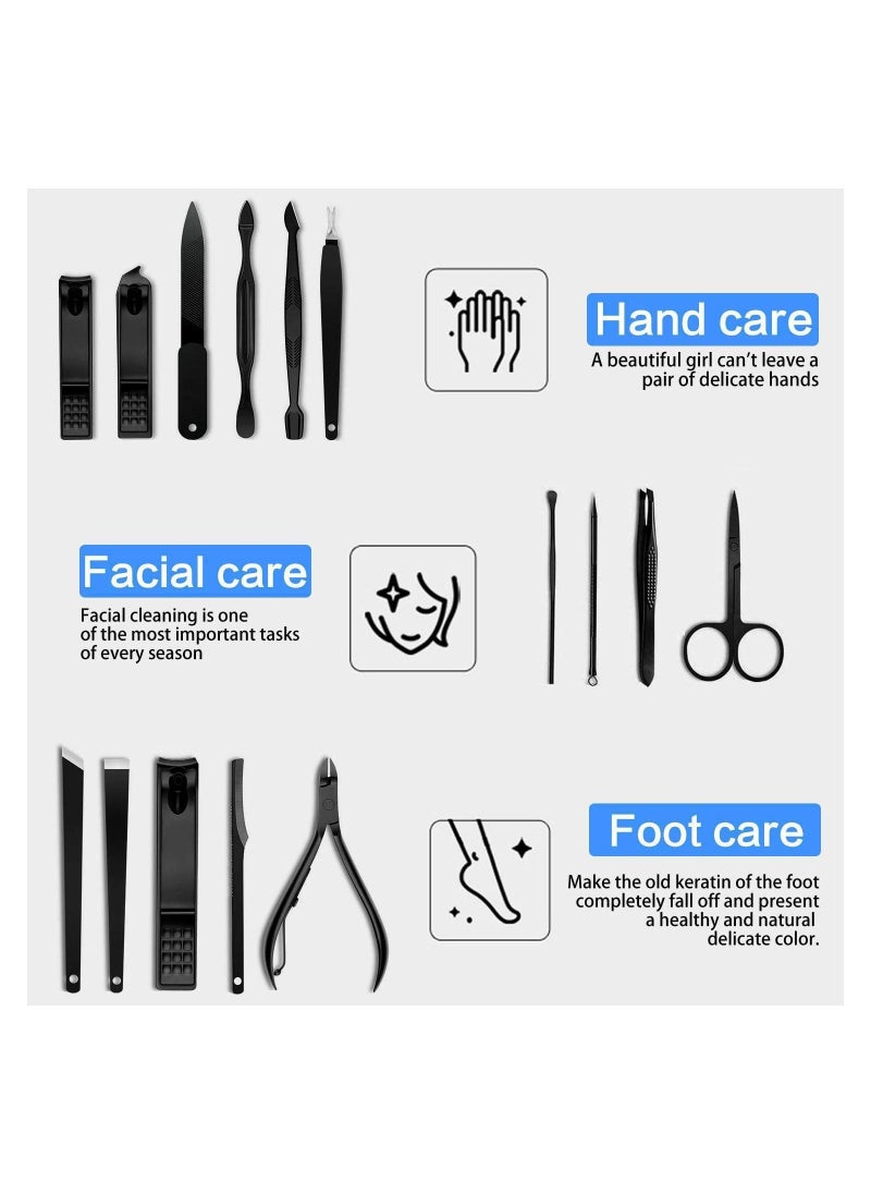 ORiTi Nail Clipper Manicure Set Stainless Steel Professional Pedicure Black 15 Pieces  - Image 4