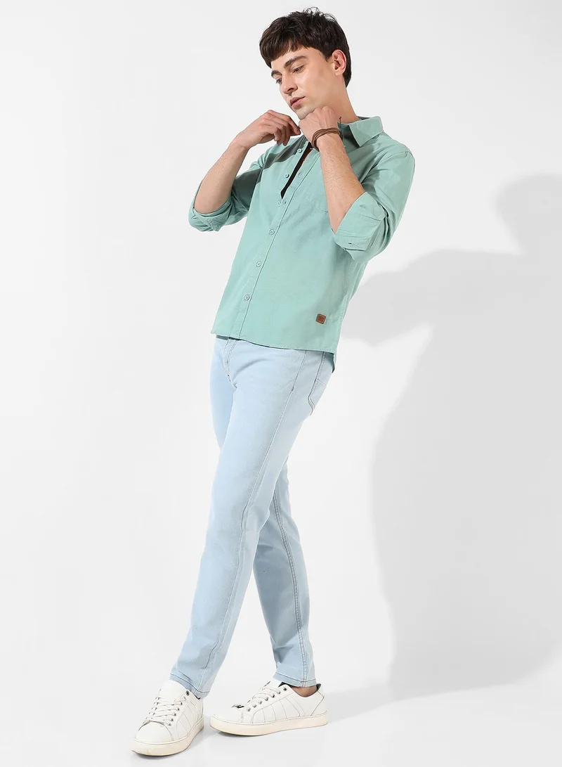 Campus Sutra  Men's Solid Aqua Green Regular Fit Casual Shirt for Men | Best Price UAE