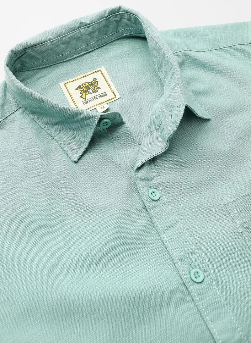 Campus Sutra  Men's Solid Aqua Green Regular Fit Casual Shirt for Men | Best Price UAE
