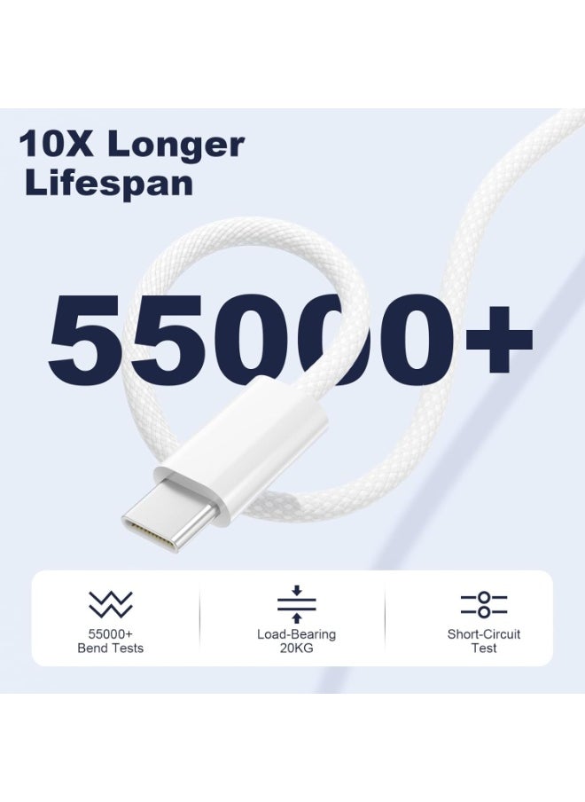 USB-C 240W Charging Cable, 2 M Braided, Faster Charging Cord, Power Delivery PD Cable Type C, Compatible with iPhone 15/15 Pro/15 Plus/15 Pro Max,iPad Mini/Pro, MacBook Pro/Air, White