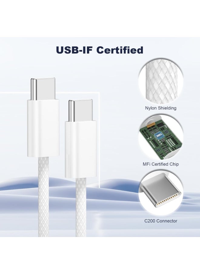 USB-C 240W Charging Cable, 2 M Braided, Faster Charging Cord, Power Delivery PD Cable Type C, Compatible with iPhone 15/15 Pro/15 Plus/15 Pro Max,iPad Mini/Pro, MacBook Pro/Air, White