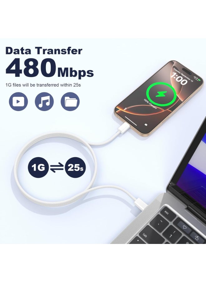 USB-C 240W Charging Cable, 2 M Braided, Faster Charging Cord, Power Delivery PD Cable Type C, Compatible with iPhone 15/15 Pro/15 Plus/15 Pro Max,iPad Mini/Pro, MacBook Pro/Air, White