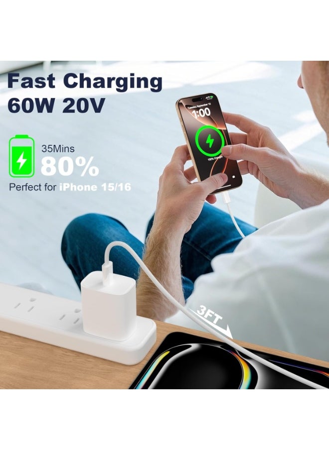 USB-C 240W Charging Cable, 2 M Braided, Faster Charging Cord, Power Delivery PD Cable Type C, Compatible with iPhone 15/15 Pro/15 Plus/15 Pro Max,iPad Mini/Pro, MacBook Pro/Air, White