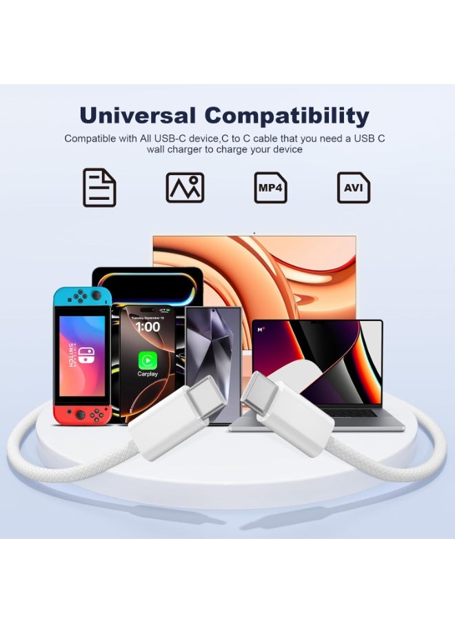 USB-C 240W Charging Cable, 2 M Braided, Faster Charging Cord, Power Delivery PD Cable Type C, Compatible with iPhone 15/15 Pro/15 Plus/15 Pro Max,iPad Mini/Pro, MacBook Pro/Air, White