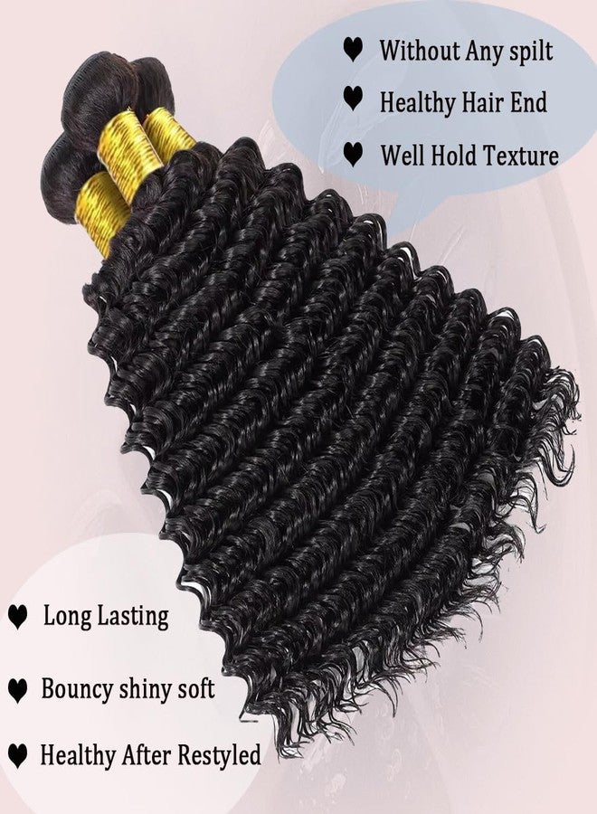كاتسبون 12A حزم شعر بشري مموج عميق 100% شعر برازيلي بكر غير معالج 4 حزم وصلات شعر بشري مجعد عميق وصلات شعر بشري سريعة التركيب (4 حزم أسود طبيعي، 16 18 20 22 بوصة) - Image 2