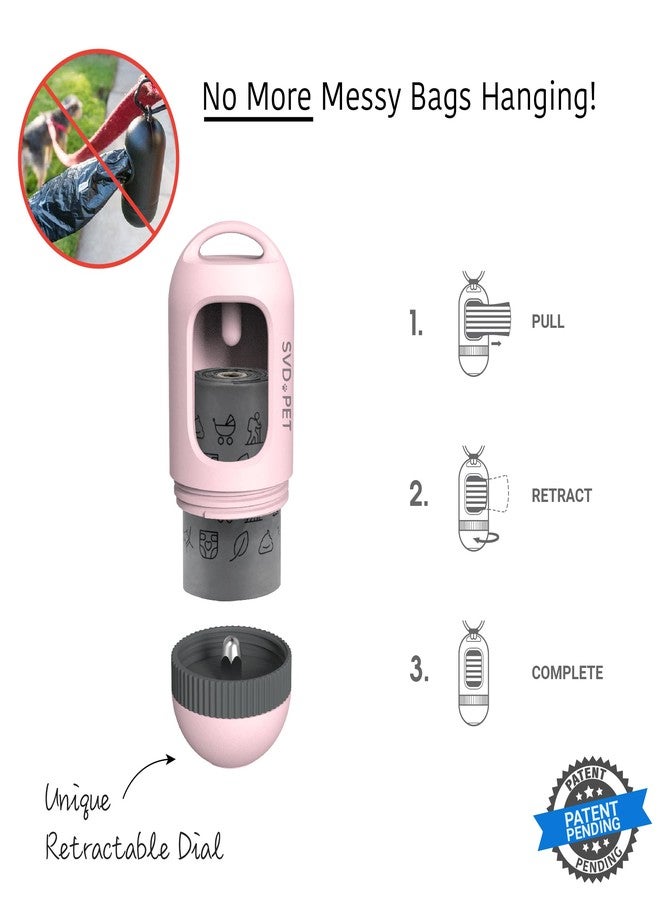 SVD.PET Dog Poop Bag Dispenser, Retractable Waste Bag Fits Any Dog Leash, Built-in Waste Bags, Poop Bag Holder, Doggy Walking Accessory (Primrose Pink) - Image 2