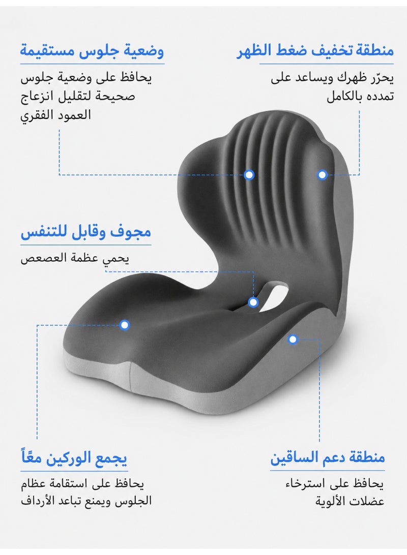 آه آه وسادة دعم للخصر ومقعد مريحة، وسادة من الإسفنج المرن 2 في 1، بتصميم مجوف لمؤخرة العجز، مناسبة لكراسي المكتب ومقاعد الأمان في السيارات والاستخدام المنزلي - تخفف آلام أسفل الظهر والوركين (رمادي) - Image 2