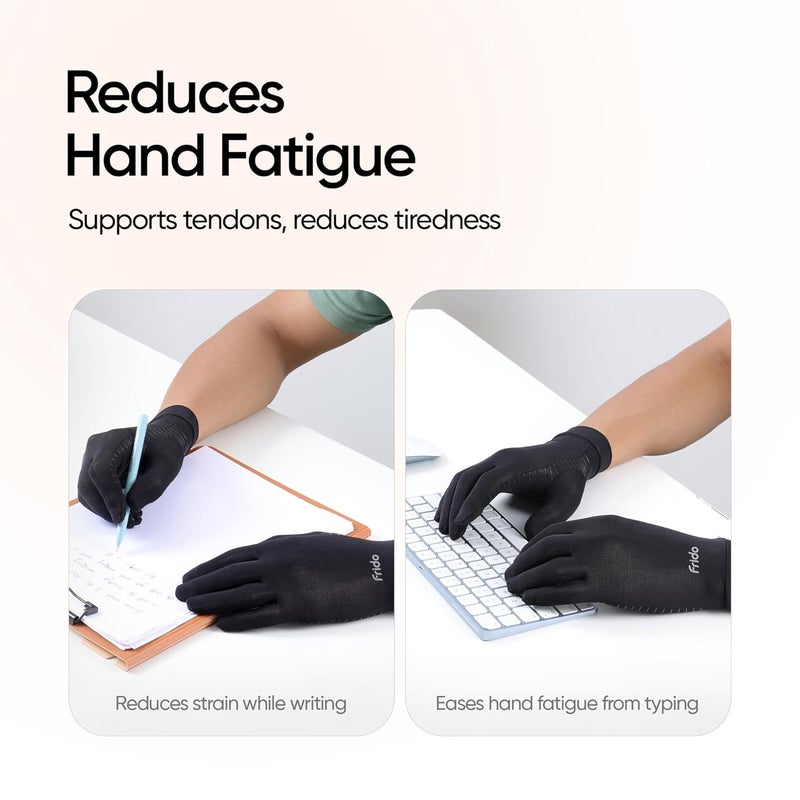 Frido قفازات ضغط لالتهاب المفاصل وتخفيف آلام المفاصل | دعم كامل للأصابع مع قبضة سيليكون غير قابلة للانزلاق | قفازات تعمل باللمس للكتابة، وصالة الألعاب الرياضية والاستخدام اليومي – للرجال والنساء | أسود | كبير - Image 5
