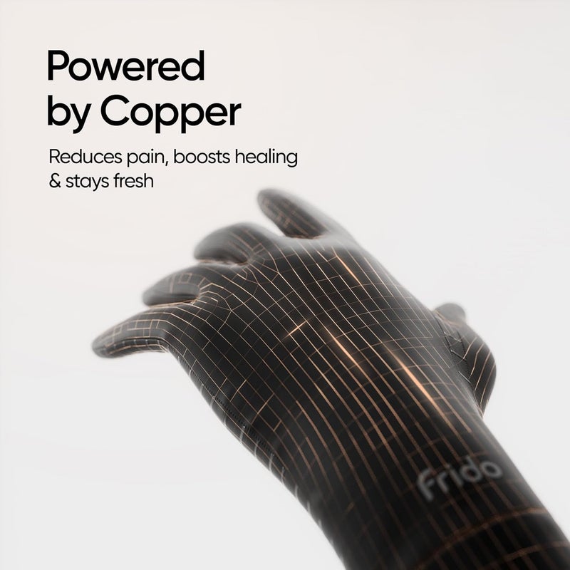 Frido قفازات ضغط لالتهاب المفاصل وتخفيف آلام المفاصل | دعم كامل للأصابع مع قبضة سيليكون غير قابلة للانزلاق | قفازات تعمل باللمس للكتابة، وصالة الألعاب الرياضية والاستخدام اليومي – للرجال والنساء | أسود | كبير - Image 3