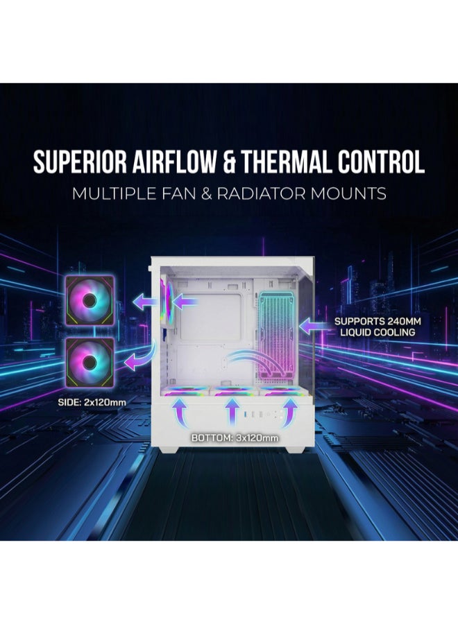 TWISTED MINDS FURY Mid Tower Gaming Case, Tempered Glass Side Panel, ATX / M-ATX / Mini-ITX Support, High Airflow PC Case | TM-FURY-W white - Image 4