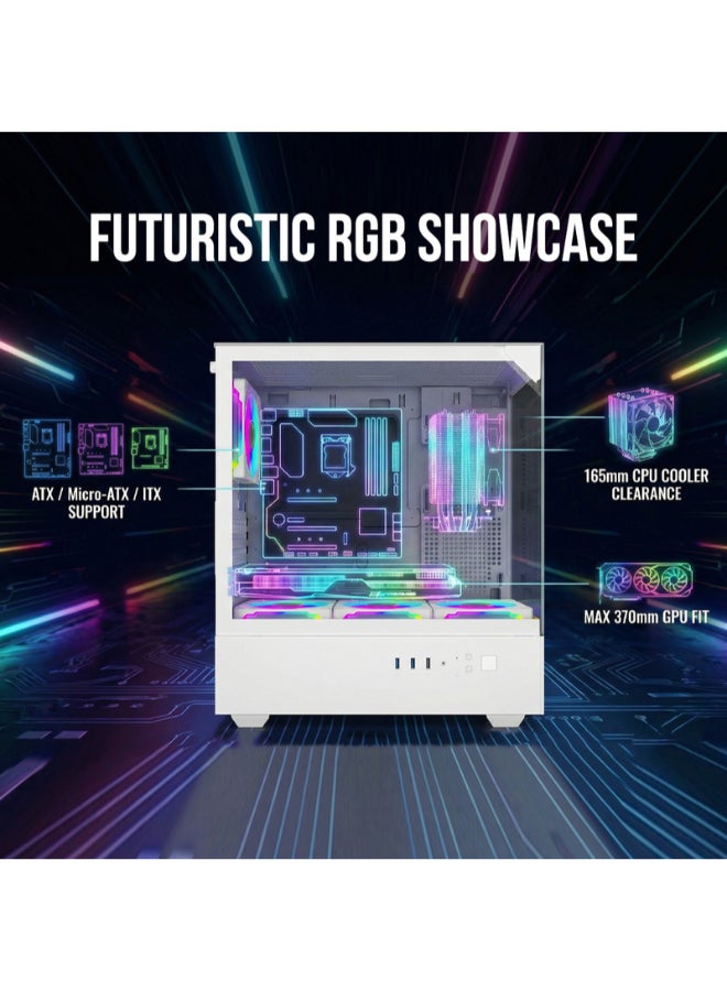 TWISTED MINDS FURY Mid Tower Gaming Case, Tempered Glass Side Panel, ATX / M-ATX / Mini-ITX Support, High Airflow PC Case | TM-FURY-W white - Image 3