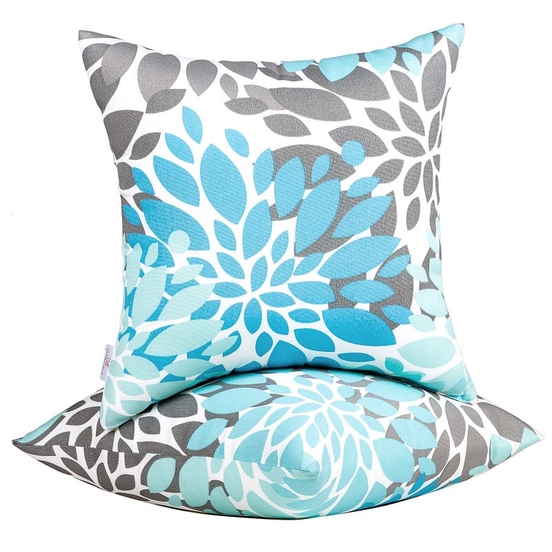 JMGBird Water-Resistant Outdoor Pillows Set of 2, 18x18 inch Durable Sky Blue Mandala Pattern Throw Pillows with Inserts for Patio Furniture - Image 1