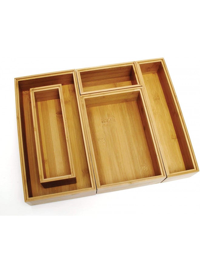 Lipper International 88005 Bamboo Wood Drawer Organizer Boxes, Assorted Sizes, 5-Piece Set - Image 3