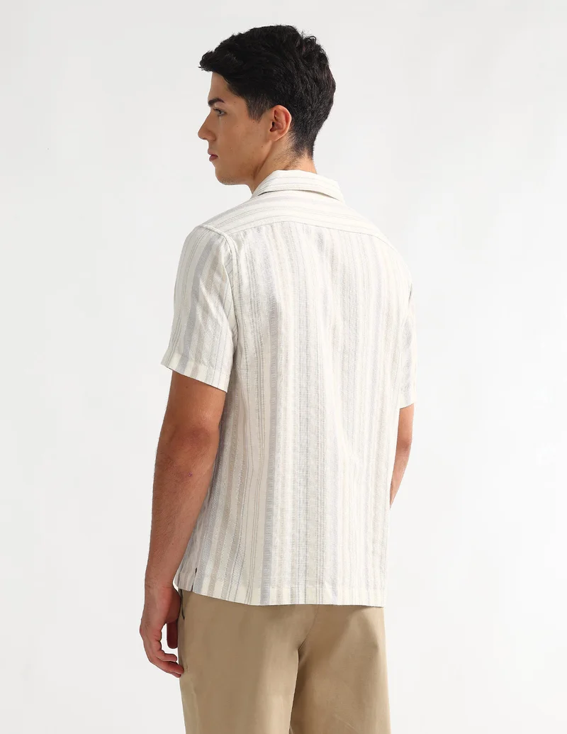 Arrow Beige Vertical Striped Cuban Shirt for Men | Best Price UAE