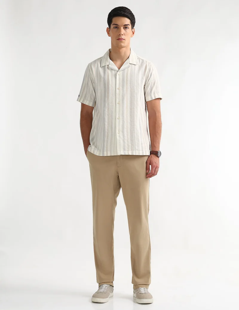 Arrow Beige Vertical Striped Cuban Shirt for Men | Best Price UAE