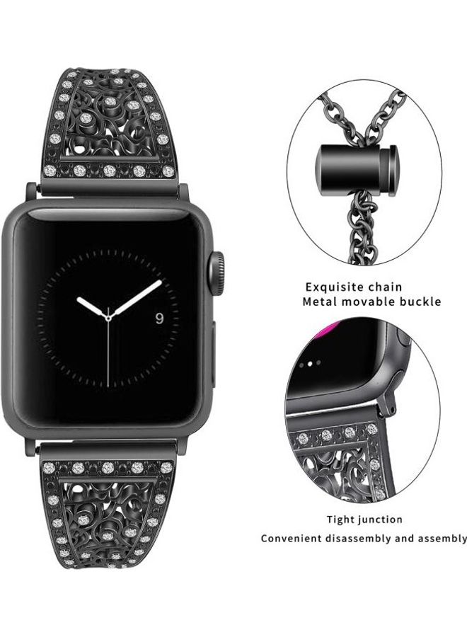 HuHa Flower Pattern Adjustable B Style Wrist Strap For Apple Watch Series 7/6/SE/5/4/3/2/1 41/40/38mm Black - Image 4
