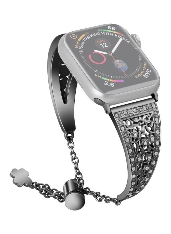 HuHa Flower Pattern Adjustable B Style Wrist Strap For Apple Watch Series 7/6/SE/5/4/3/2/1 41/40/38mm Black - Image 1