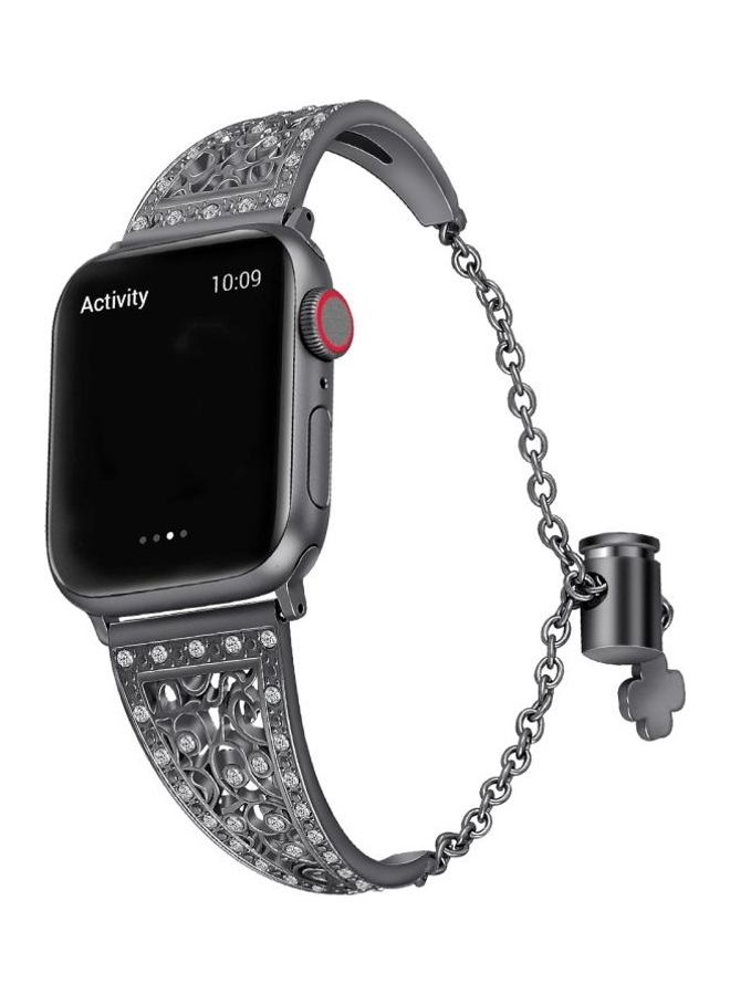 HuHa Flower Pattern Adjustable B Style Wrist Strap For Apple Watch Series 7/6/SE/5/4/3/2/1 41/40/38mm Black - Image 3