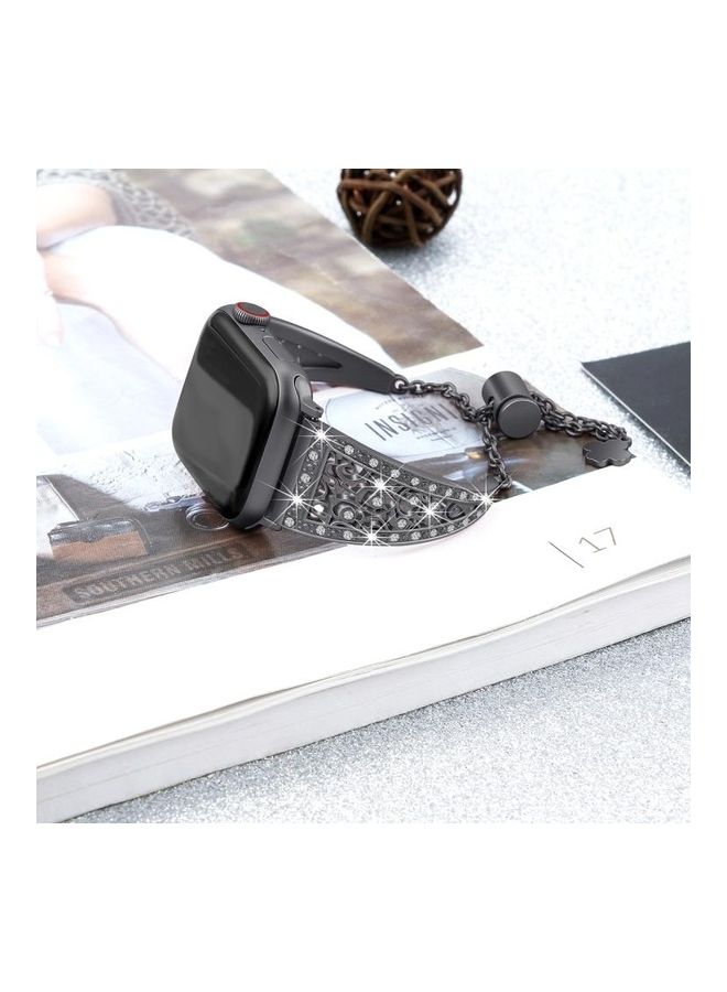 HuHa Flower Pattern Adjustable B Style Wrist Strap For Apple Watch Series 7/6/SE/5/4/3/2/1 41/40/38mm Black - Image 5