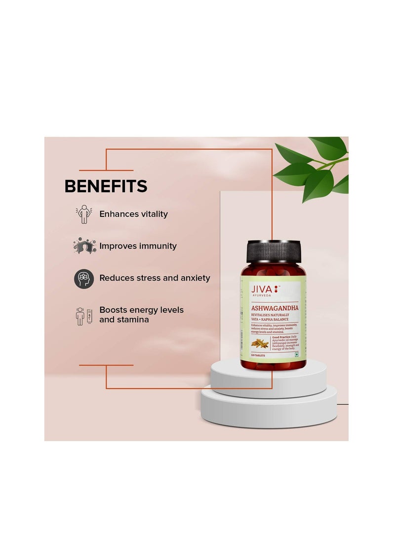 Jiva أشواغاندا - 120 1 قرص أعشاب نقية تستخدم يوميًا منشط للطاقة تنشيط الجسم والعقل 100% نقي وطبيعي - Image 3