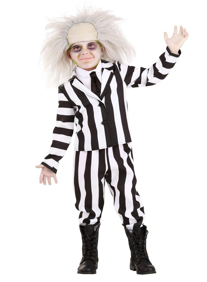 Fun Costumes Toddler Beetlejuice Costume, Black & White Striped Suit Tuxedo for 80s and 90s Movie Cosplay & Halloween Dress-Up - 18 Months - Image 1