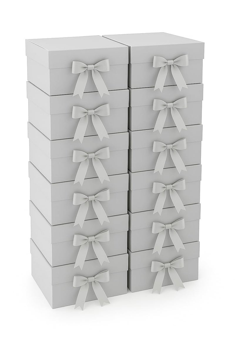 Awestuffs Gift Box Modern Folding Boxes with Ribbon Readymade Boxes for Gifting, Birthday, Parties, Festivals and Return Gifts (Size: Large) (Colour: Silver) (23 x 16 x 10 cm) (Set of 12) - Image 1