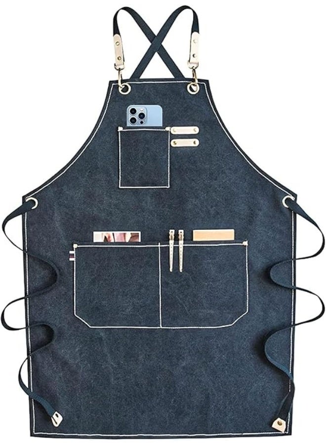 Large Adjustable Canvas Apron with Pockets for Men and Women Made of Heavy Duty Cotton Canvas, Water and Heat Resistant, for Cooking, Barbershops, Restaurants, and Crafts - Image 1