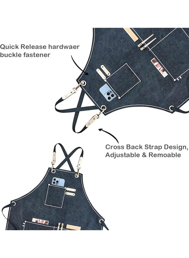 Large Adjustable Canvas Apron with Pockets for Men and Women Made of Heavy Duty Cotton Canvas, Water and Heat Resistant, for Cooking, Barbershops, Restaurants, and Crafts - Image 2