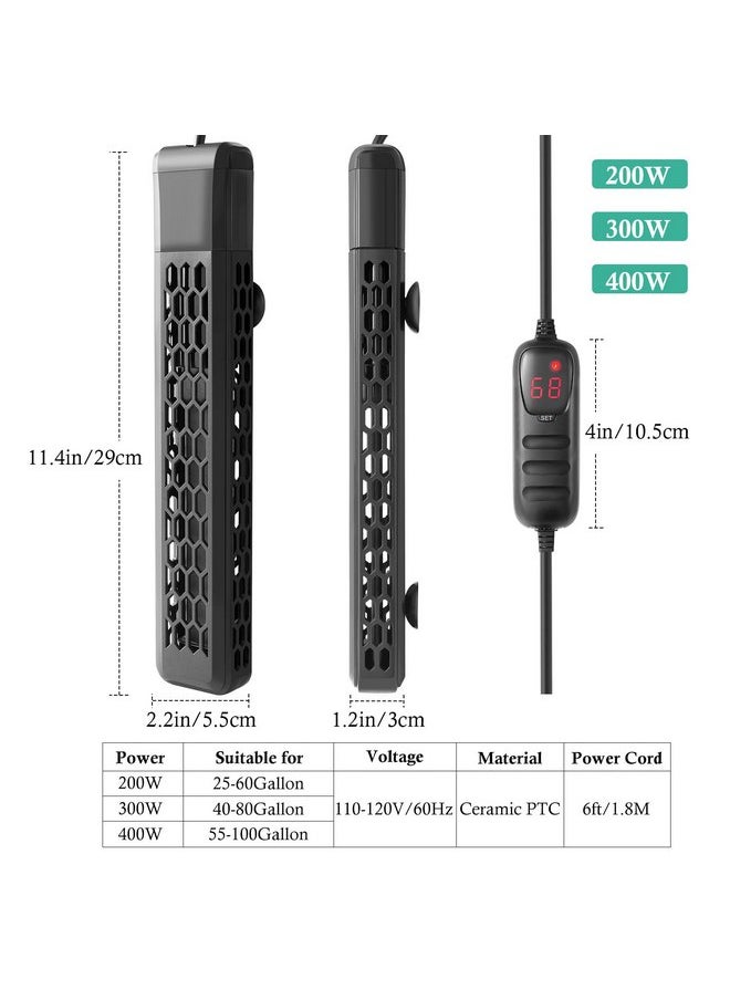 HITOP - HITOP 200W Aquarium PTC Heater with Controller: Digital Heater for Fish Tank and Turtle Tank 25-60Gallon, Sturdy Heater with Removable Protective Cover - Image 1